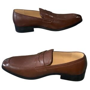 NEW Calvin Klein Brown  Penny Loafers Square Toe Slip-Ons Work SZ-7.5